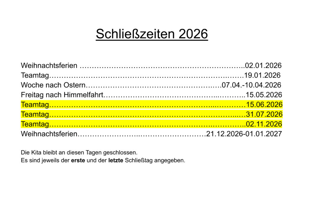 Schließzeiten 2026